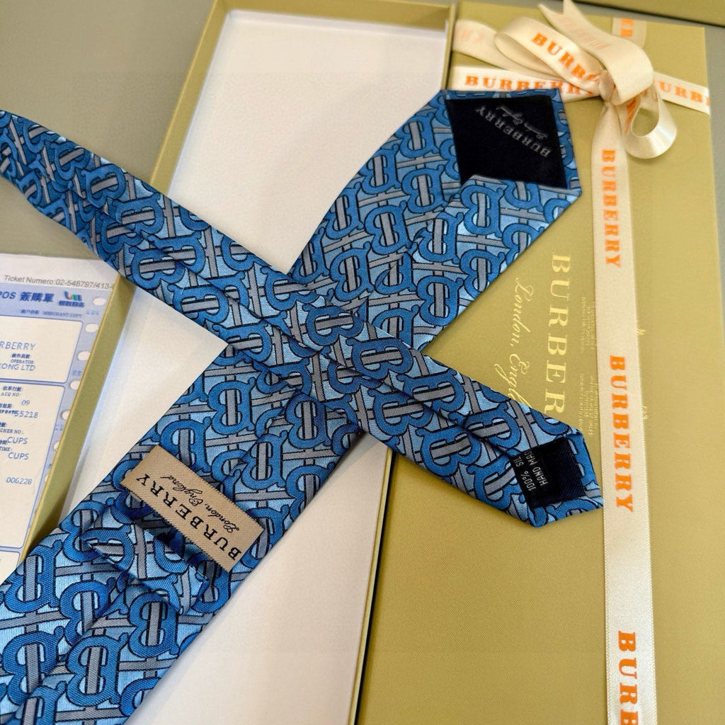 Burberry Style Men's Monogram Pattern Silk Tie
