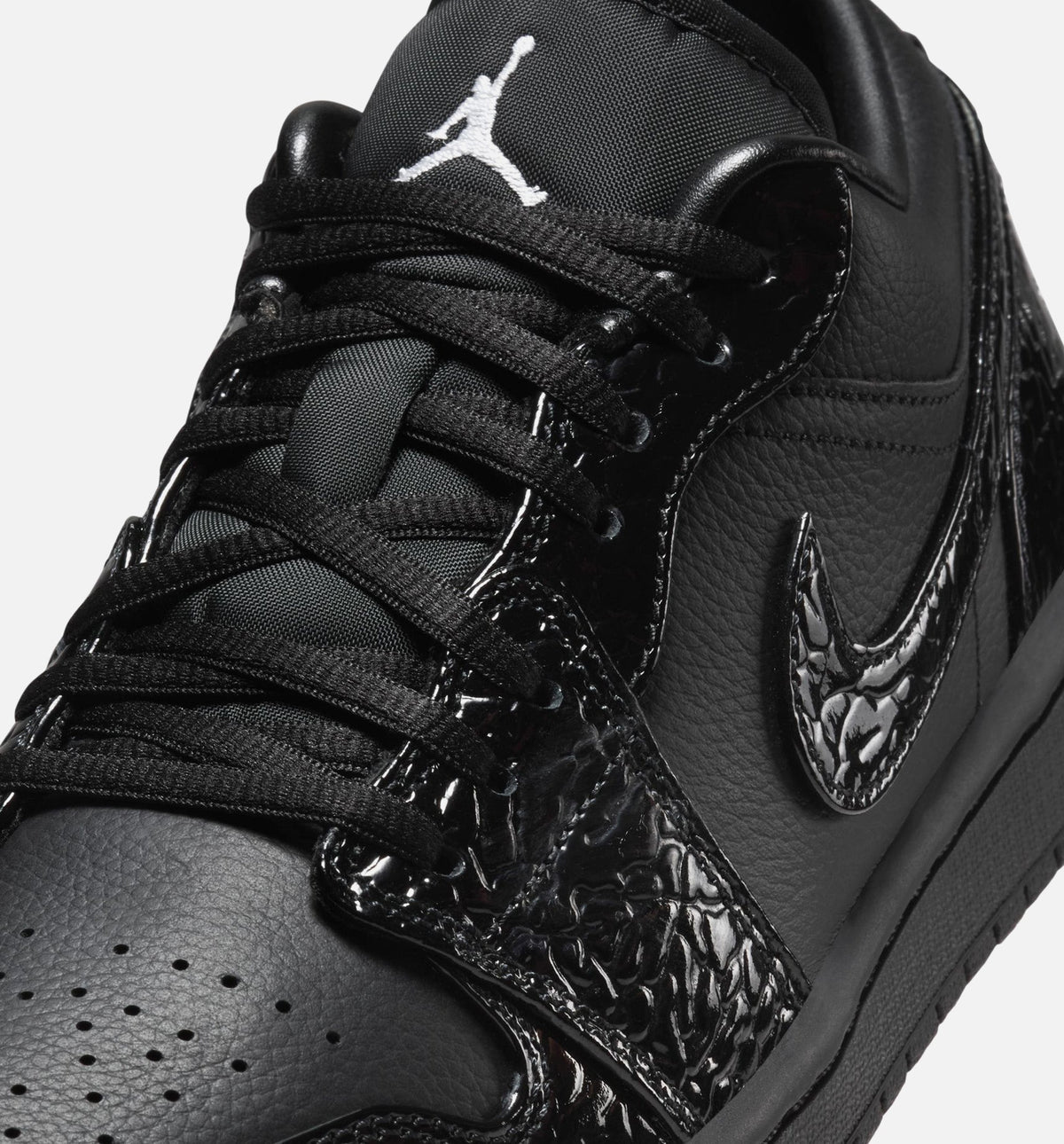 Air Jordan 1 Low 'Patent Elephant' Women's Shoes - Black / White / Metallic Silver