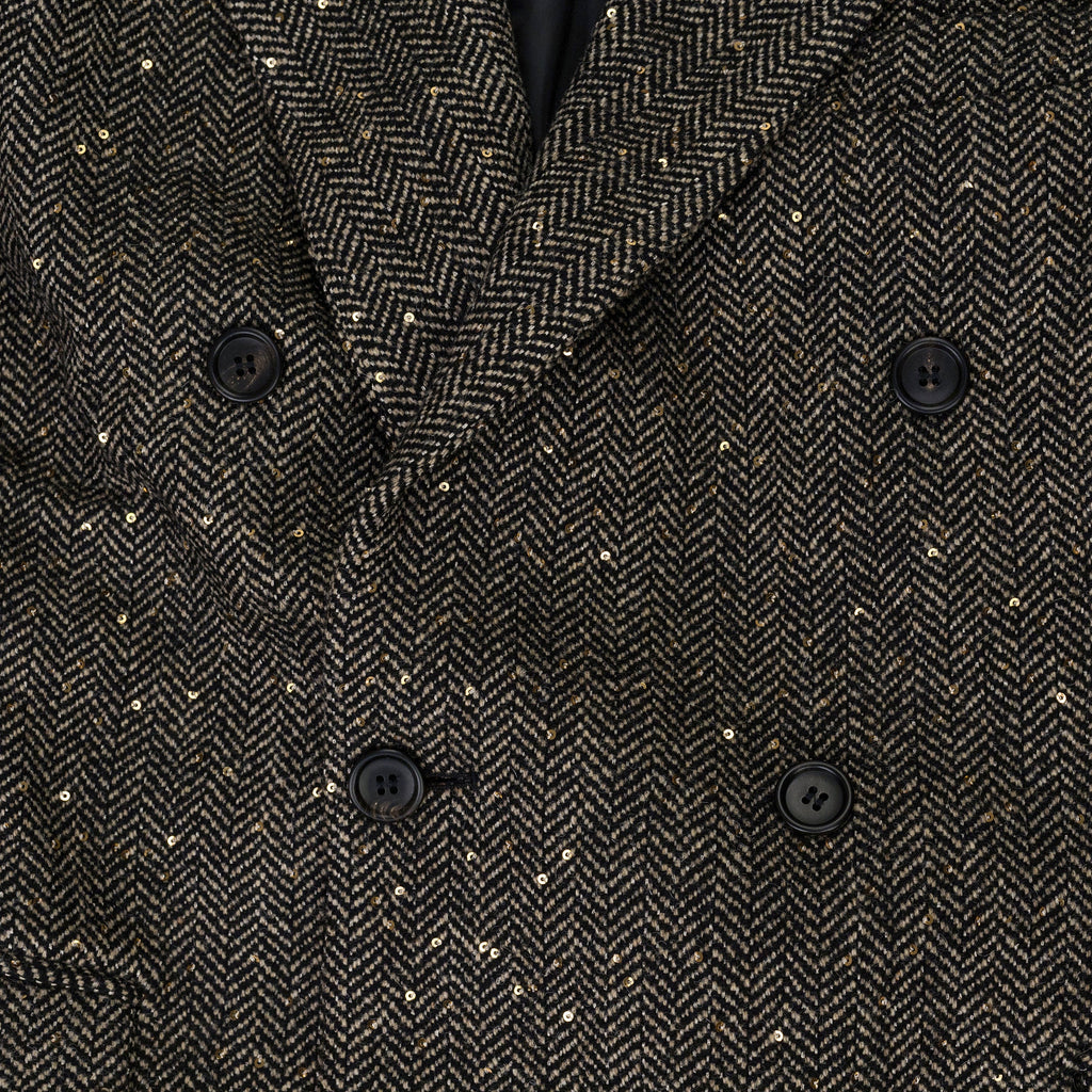 Black Sand Herringbone Sequin Long Coat