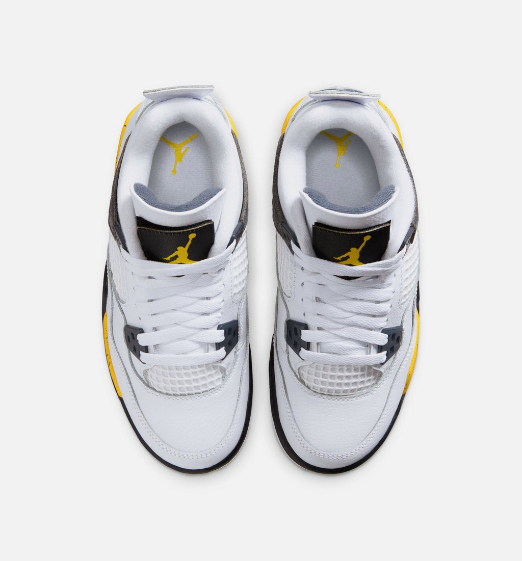 Air Jordan 4 Retro Rare Air Tour Yellow Grade School Shoes - White Dark Blue Grey Black Tour Yellow