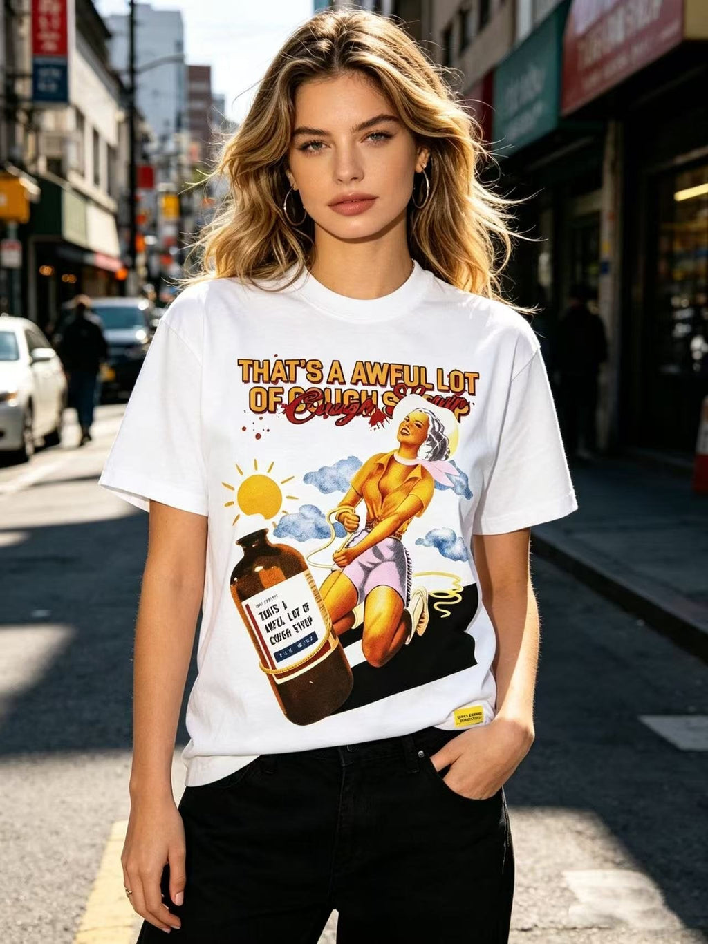 THAT'S A AWFUL LOT OF COUGH SYRUP White Front & Back Graphic T-Shirt