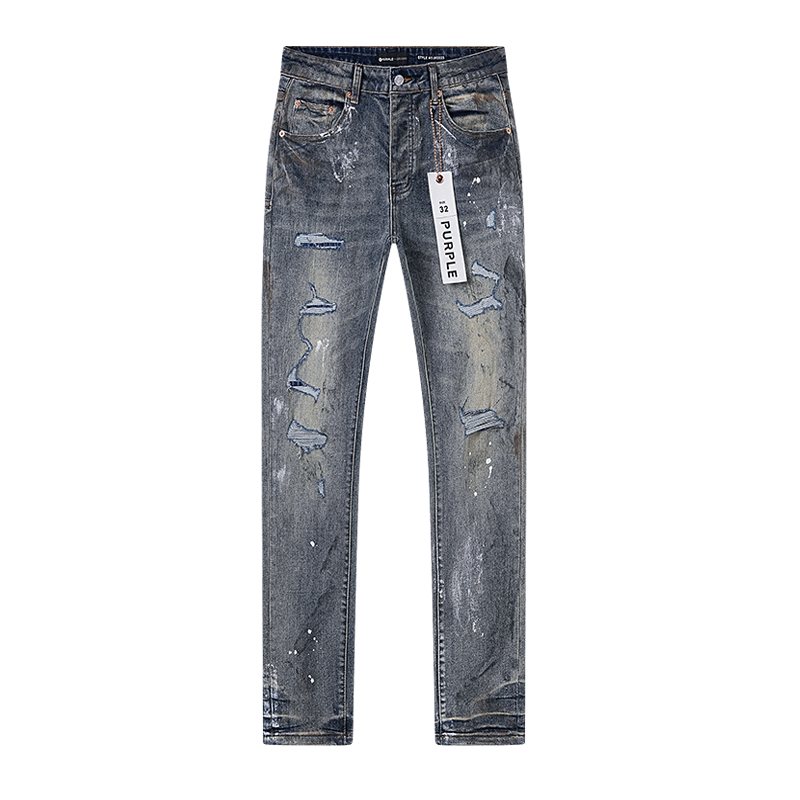 Purple Brand Gray Distressed Paint-Splatter Jeans