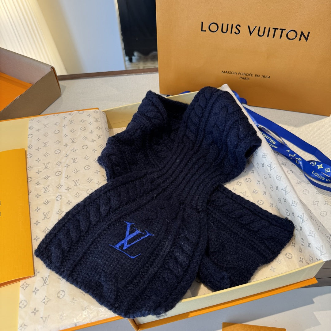 Louis Vuitton Style Cable-Knit Scarf and Beanie Set
