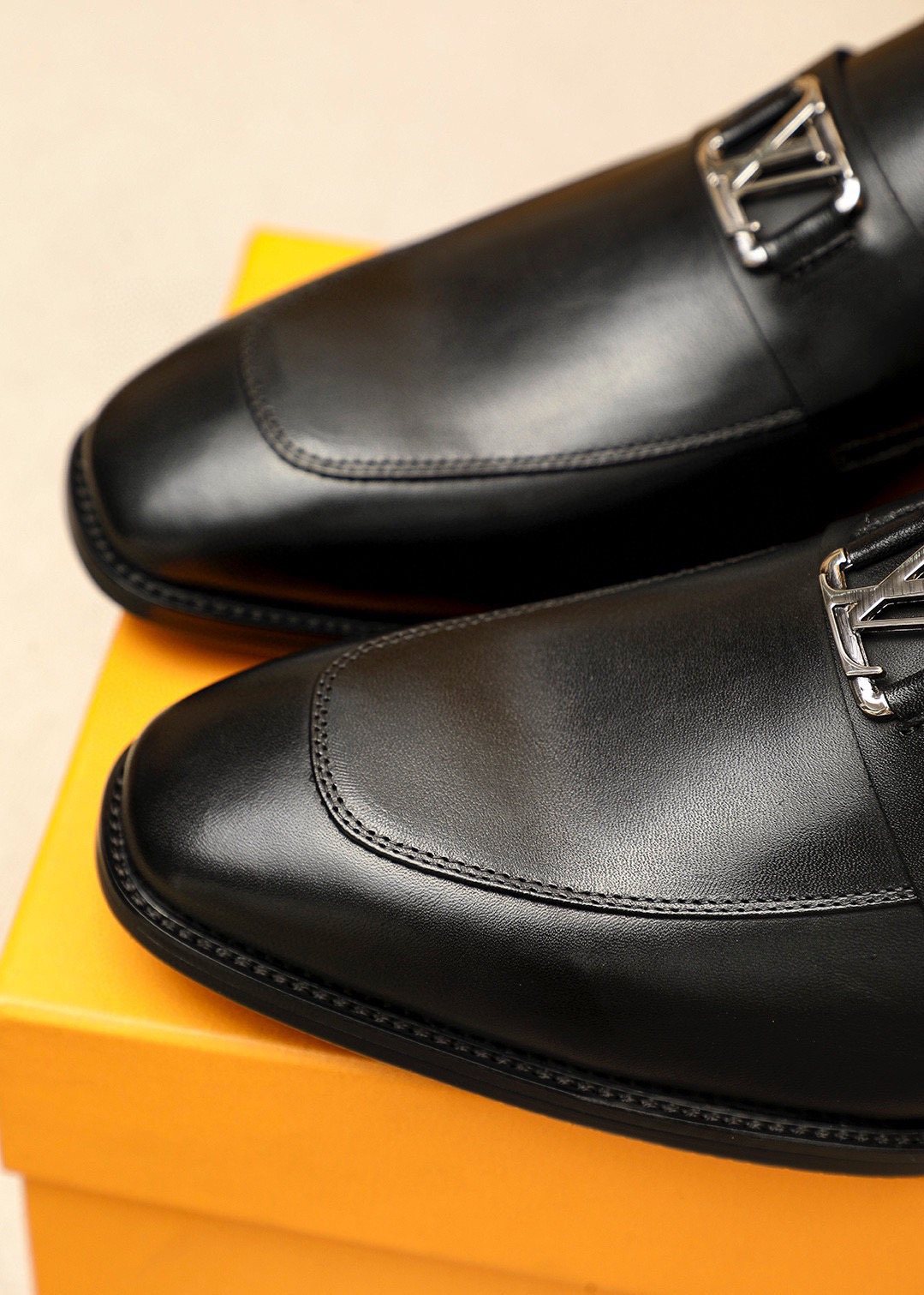 Louis Vuitton Black Metal-Accent Loafers - Stacked Heel