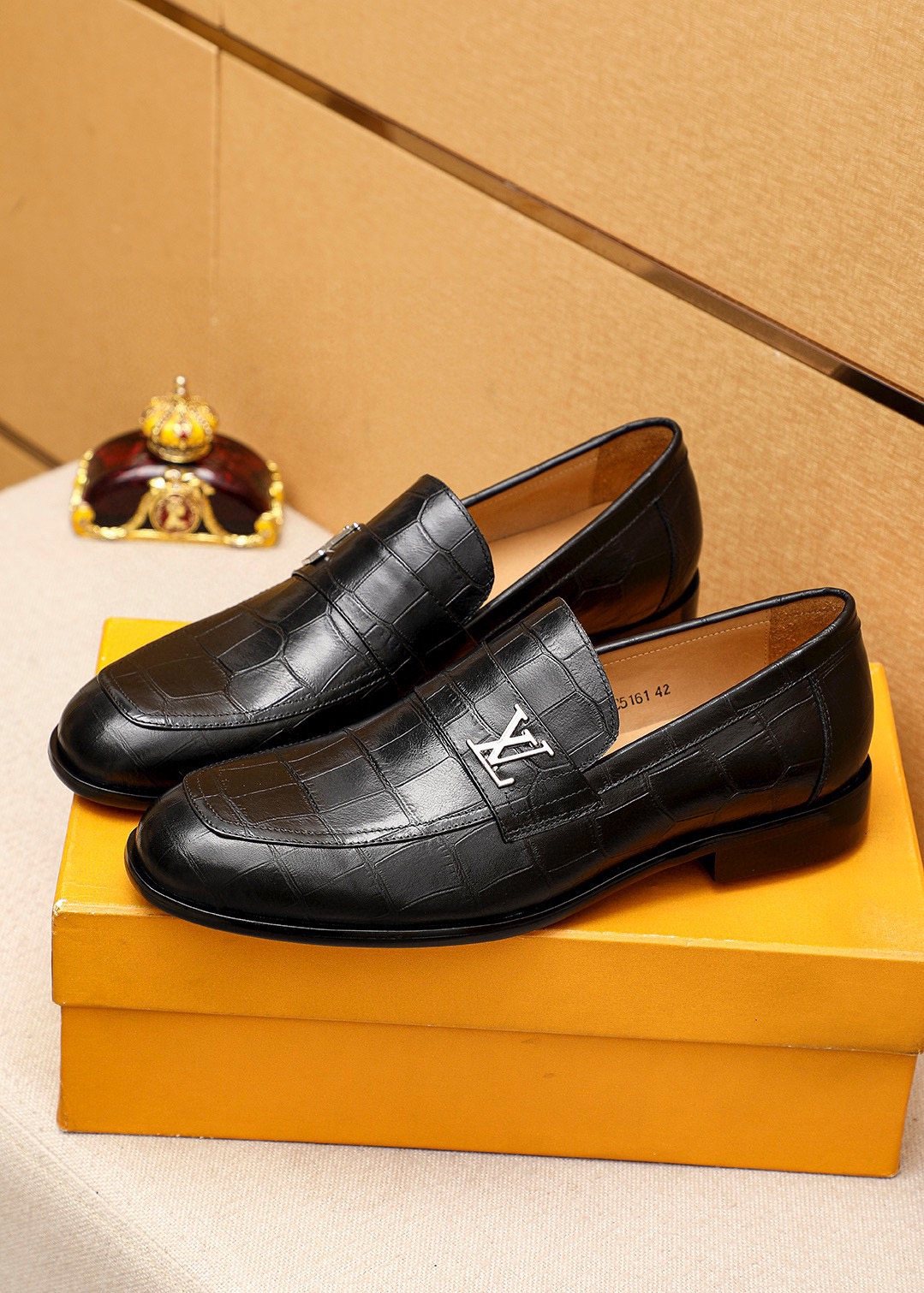 Louis Vuitton Black Embossed Loafers - Metal Vamp Hardware