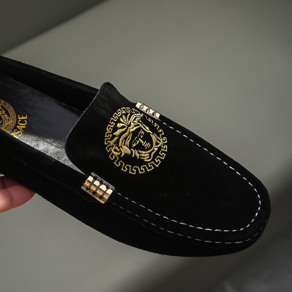 Versace Black Gold-Tone Hardware Loafers