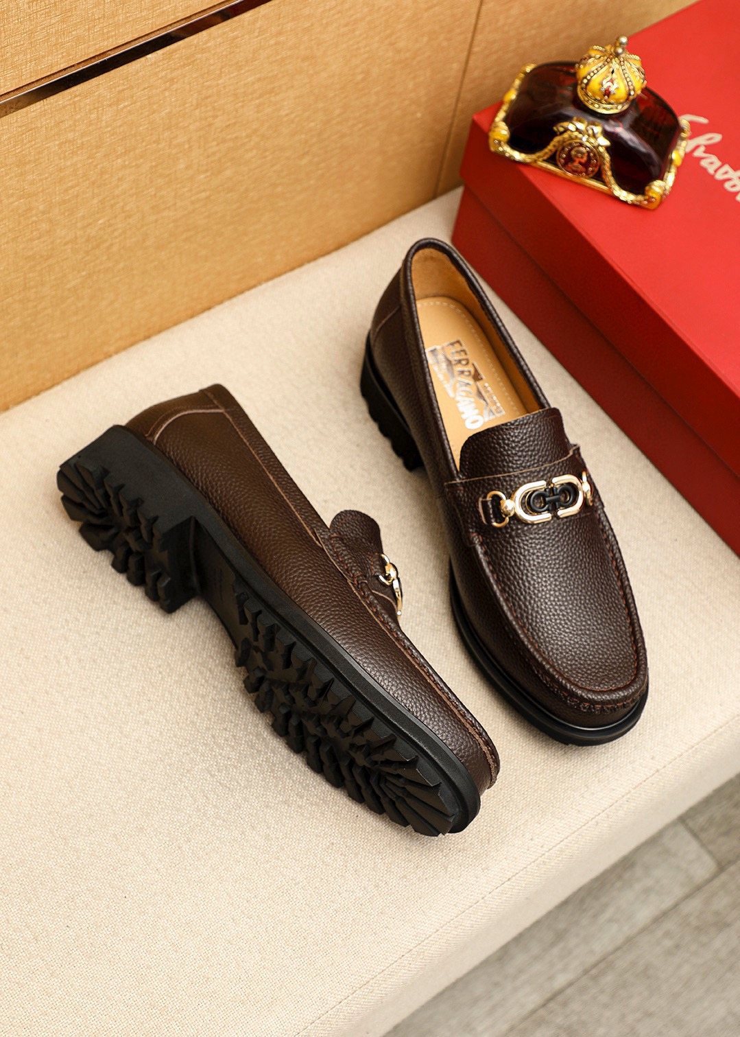 Ferragamo Pebbled Leather Lug Sole Loafers