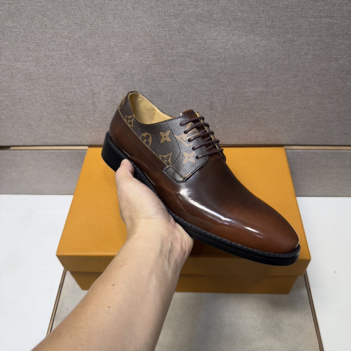 Louis Vuitton Patterned-Panel Lace-Up Dress Shoes