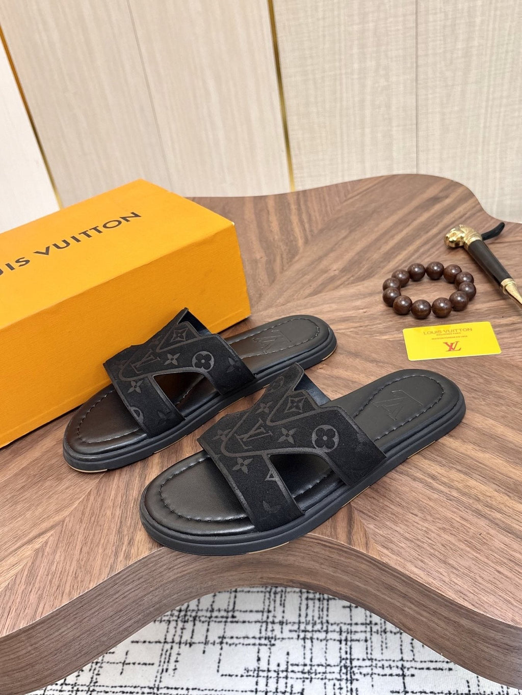 Louis Vuitton Monogram Slide Sandals - Black Contoured Footbed