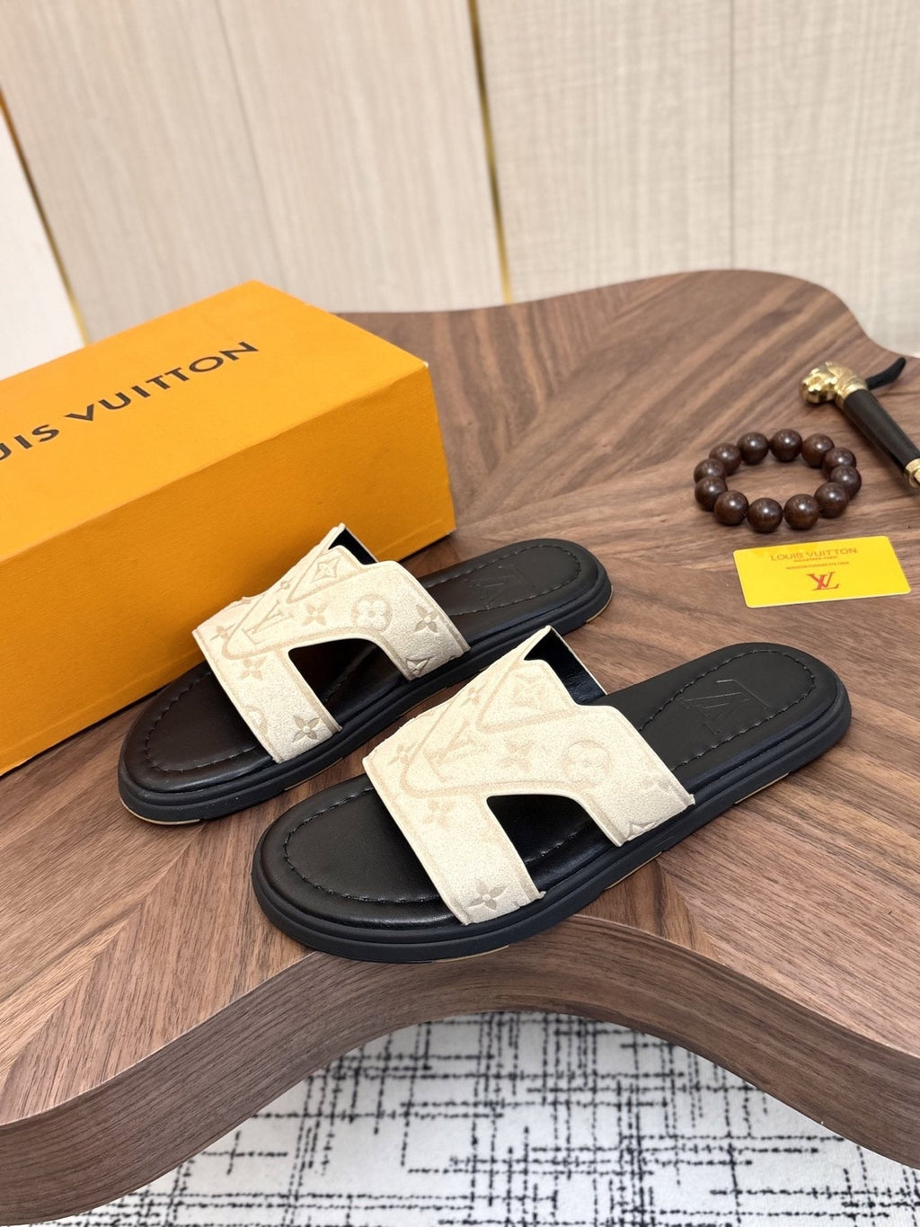 Louis Vuitton Monogram Slide Sandals - Black Contoured Footbed